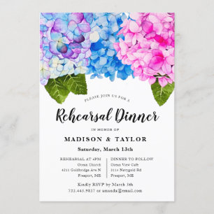 Chic Pink Blue Watercolor Floral Rehearsal Dinner Invitation