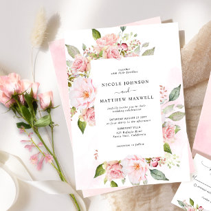 Chic Pink, Blush and Rose Gold Floral Wedding Invitation