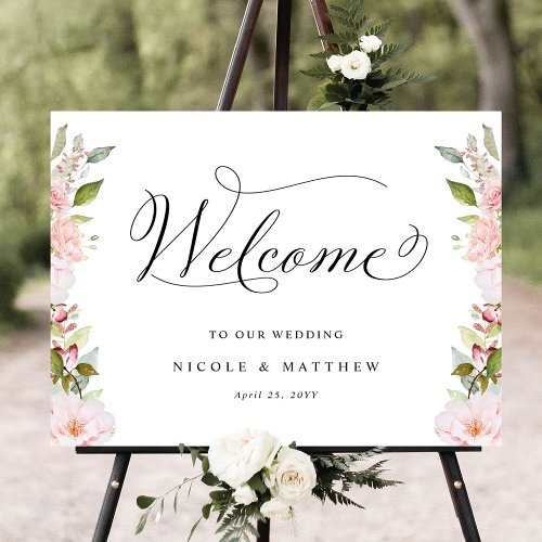 Chic Pink Blush and Rose Gold Wedding Welcome Sign