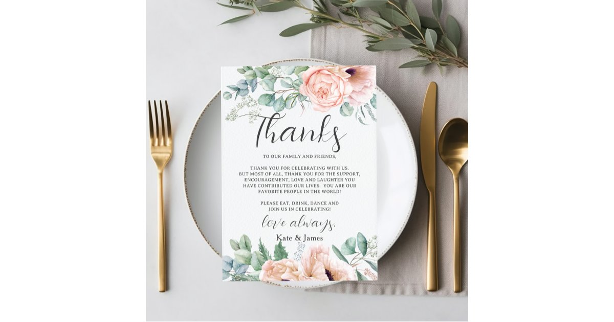 Chic Pink Blush Rose Floral Wedding QR Share Photo Thank You Card | Zazzle