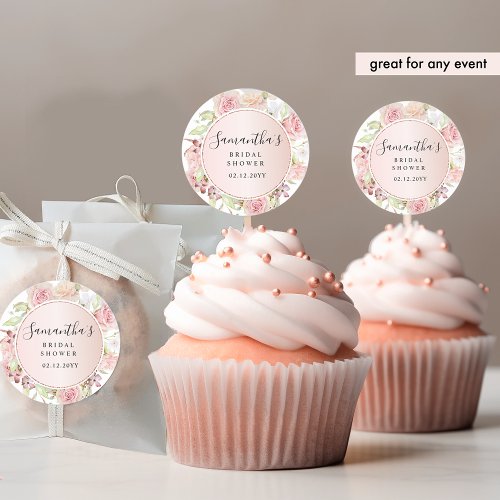 Chic Pink Blush Rose Gold Floral Any Event Favor Classic Round Sticker