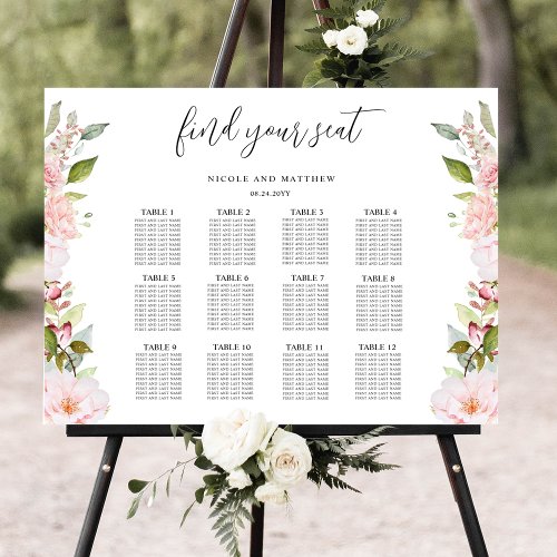 Chic Pink Blush Rose Gold Wedding Seating Chart