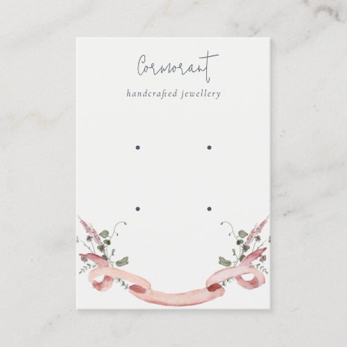 Chic Pink Blush Wildflower Ribbon 2 Stud Earring Business Card