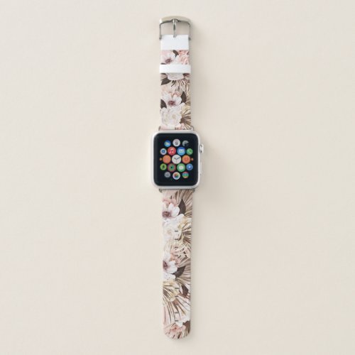 Chic Pink Boho Tropical Bohemian Watercolor Floral Apple Watch Band