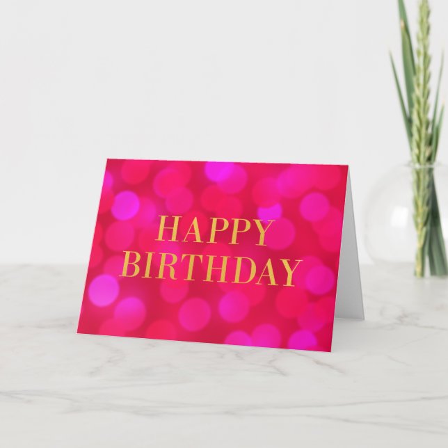 Chic Pink Bokeh Lights Faux Gold Happy Birthday Card (Front)
