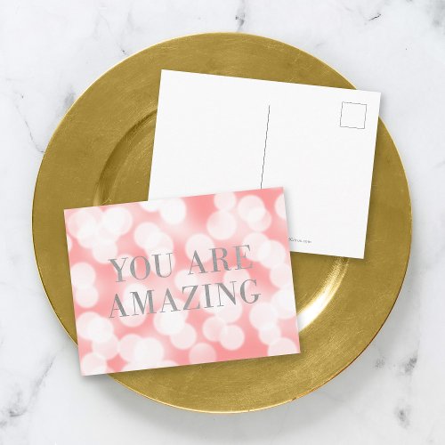 Chic Pink Bokeh Lights Faux Silver You Are Amazing Postcard