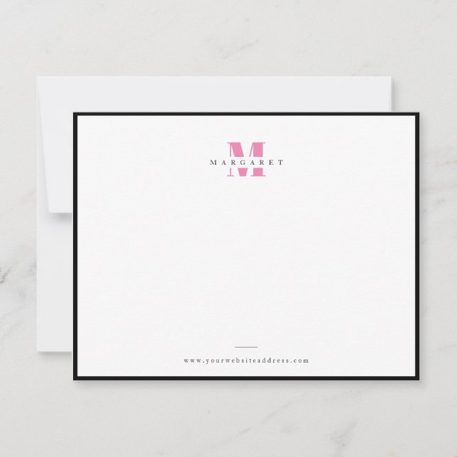 Chic Pink Bold Letter Simple Monogram Name Note Card (Front)
