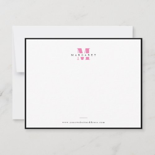 Chic Pink Bold Letter Simple Monogram Name Note Card