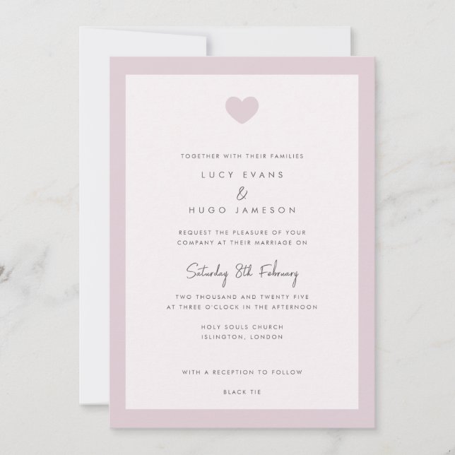 Chic Pink Bordered Love Heart Wedding Invitation (Front)