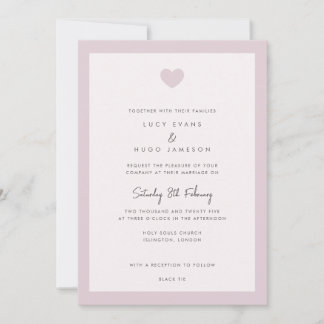 Chic Pink Bordered Love Heart Wedding Invitation