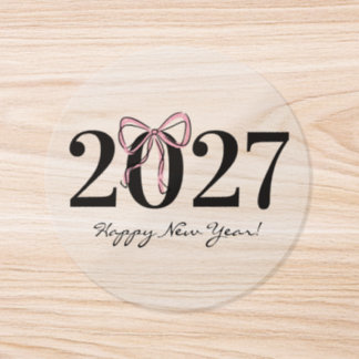Chic Pink Bow 2027 New Year Party Clear Classic Round Sticker