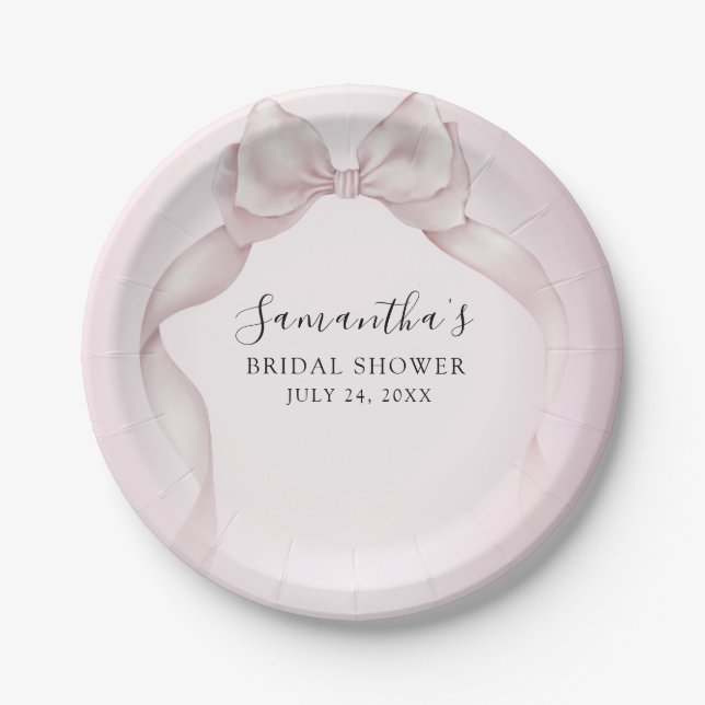 Chic Pink Bow Bridal Shower Paper Plates (Front)
