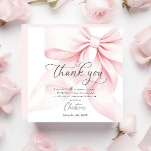 Chic Pink Bow Bridal Shower Thank You Card