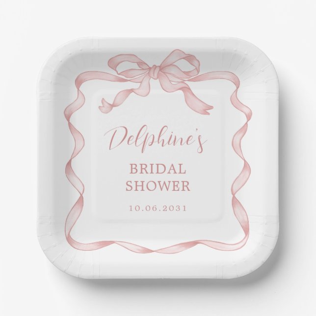 Chic Pink Bow Girl Baby Shower Paper Plates (Front)