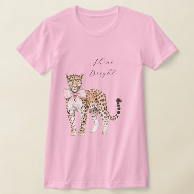 Chic Pink Bow Leopard T-Shirt (Laydown)