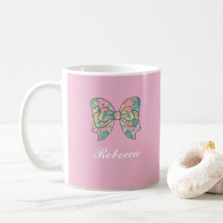 Chic Pink Bow Personalized Name Two-Tone Mug 