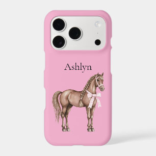 Chic Pink Bow Pretty Brown Horse with Braid iPhone 17 Pro Case