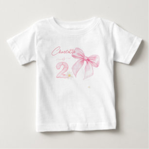 Chic Pink Bow Ribbon 2 Two 2nd Birthday Baby T-Shirt
