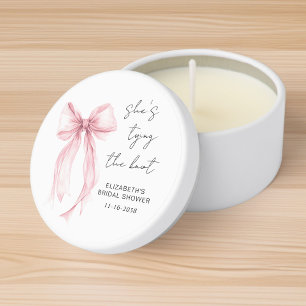 Chic Pink Bow Watercolor Bridal Shower Mini Candle Favors