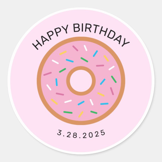 Chic Pink Brown Donuts Party Happy Birthday      C Classic Round Sticker (Front)