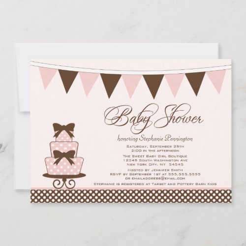 Chic pink + brown girls baby shower invitation