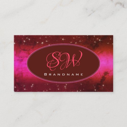 Chic Pink Burgundy Marbled Glitter Stars Monogram Business Card