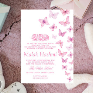 Chic Pink Butterflies Islamic Aqiqa Aqeeqah Invitation