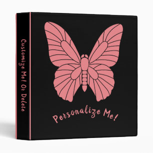 Chic Pink Butterfly on Black Elegant Design 3 Ring Binder