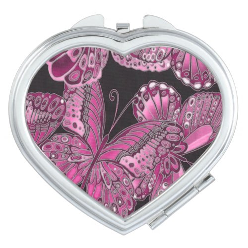 Chic Pink Butterfly Pattern Compact Mirror
