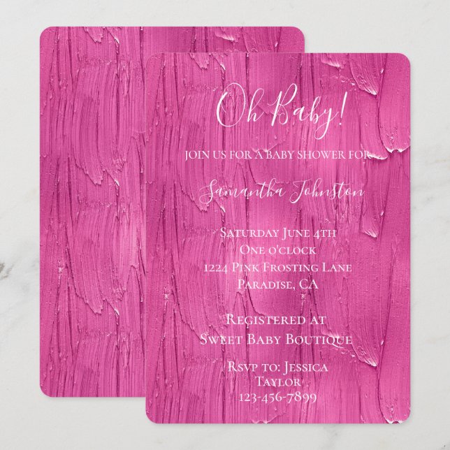 Chic Pink Cake Frosting Baby Shower Invitation (Front/Back)