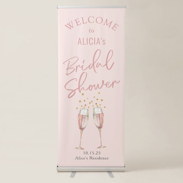 chic pink calligraphy pop the bubbly welcome sign (Front)