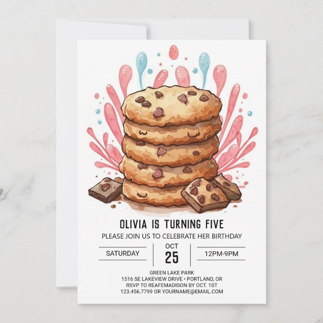 Chic Pink Candyland Cookies Birthday Invitation (Front)