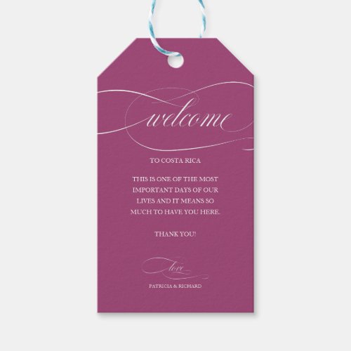 Chic Pink Cassis Wedding Welcome Thank You Gift Tags