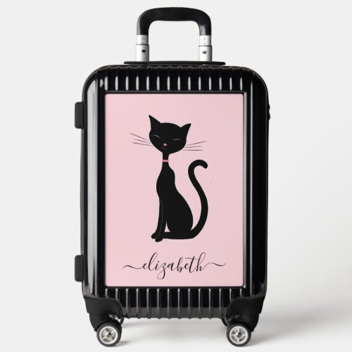 Chic Pink Cat Monogram Luggage