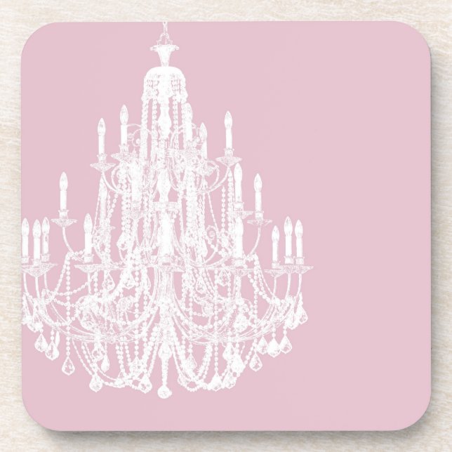 Chic Pink Chandelier Beverage Coaster (Front)