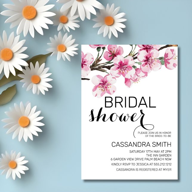 Chic Pink Cherry Blossom Botanical Bridal Shower  Invitation (Creator Uploaded)