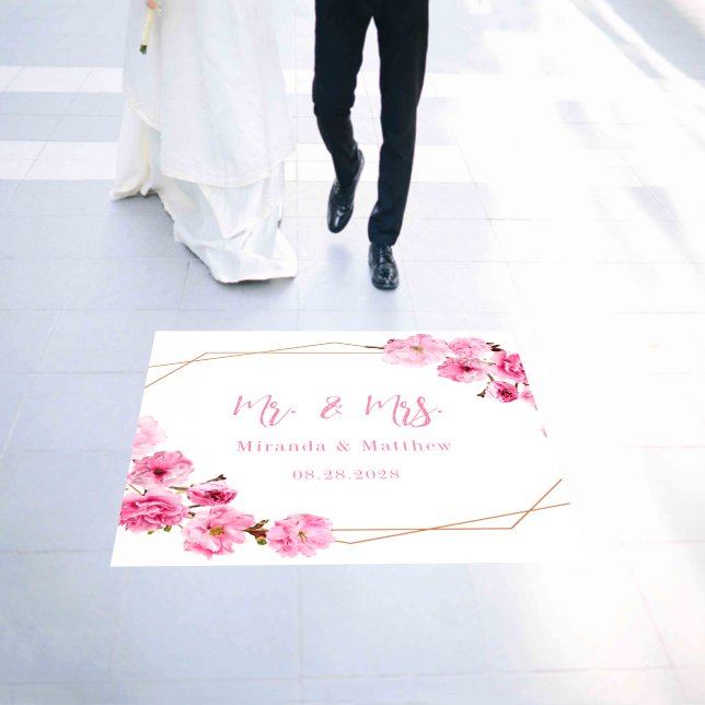 Chic Pink Cherry Blossom Custom Wedding Floor Decals (Wedding)