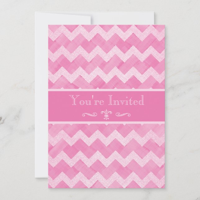 Chic Pink Chevron 21st Birthday Double Sided Print Invitation (Front)