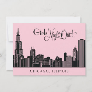 Chic Pink Chicago Skyline Girls Night Out Invitation