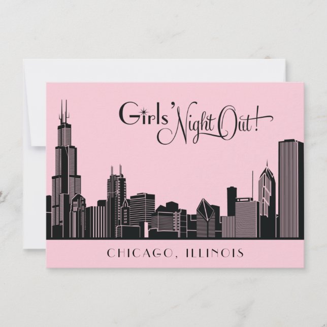 Chic Pink Chicago Skyline Girls Night Out Invitation (Front)