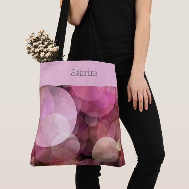 Chic Pink Circles Monogrammed Tote Bag (Close Up)