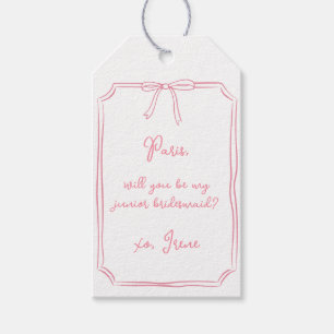 Chic Pink Coquette Bow Junior Bridesmaid Proposal Gift Tags