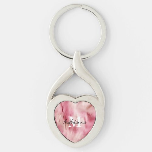 Chic Pink Cowgirl Cowhide Monogram Keychain