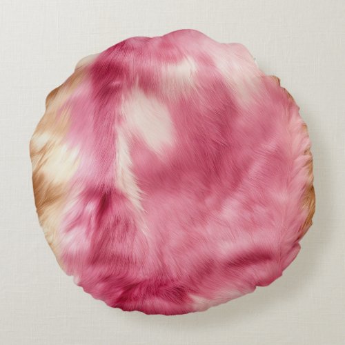 Chic Pink Cowgirl Cowhide  Round Pillow