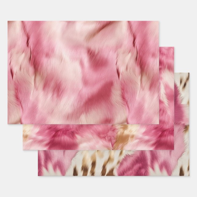 Chic Pink Cowgirl Cowhide  Wrapping Paper Sheets (Set)