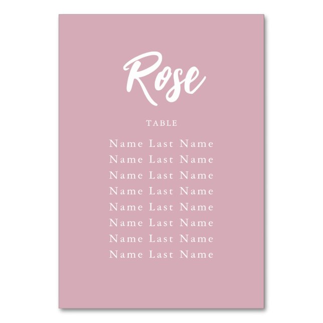 Chic Pink Custom Table Name Seating Assignment Table Number (Front)