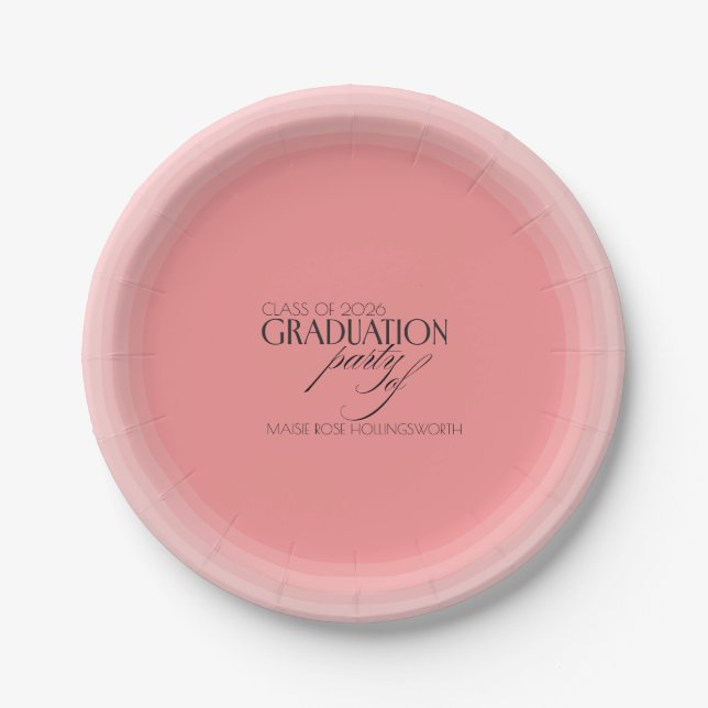 Chic pink customizable graduation party paper plates (Front)