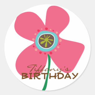 Chic Pink Daisy Pop Girl's Birthday Party Favor Classic Round Sticker