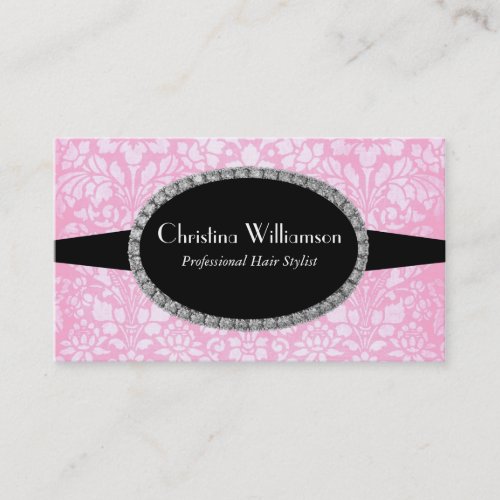 Chic pink Damask Rhinestones Business Cards
