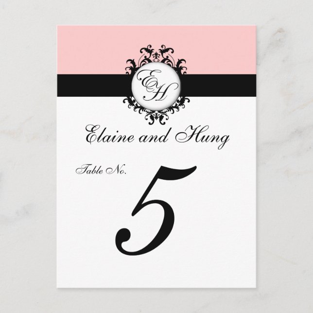 Chic Pink Damask Table Cards (Front)